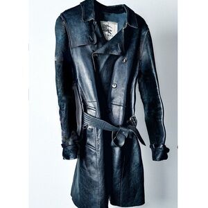 Burberry Navy Leather Trench Coat